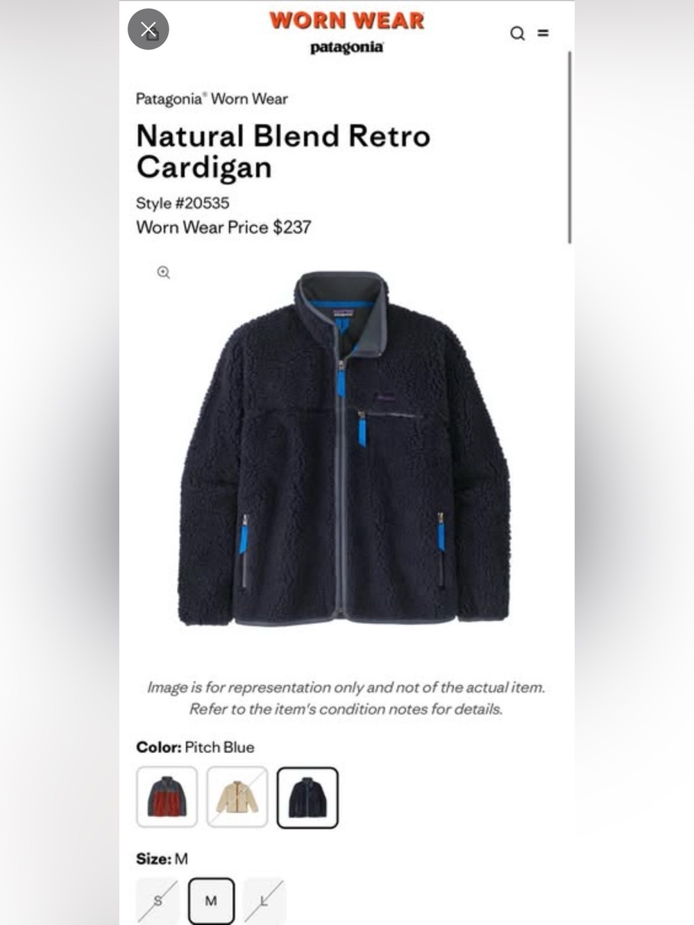 Patagonia Natural Blend Retro Cardigan Pitch Blue Fleece Jacket XL - Picture 6 of 6